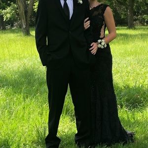 Black lace and sequenced formal gown